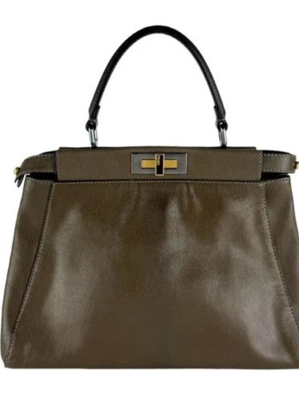 Auth FENDI Peekaboo Regular Handbag Shoulder Bag Khaki Brown Leather - z10603